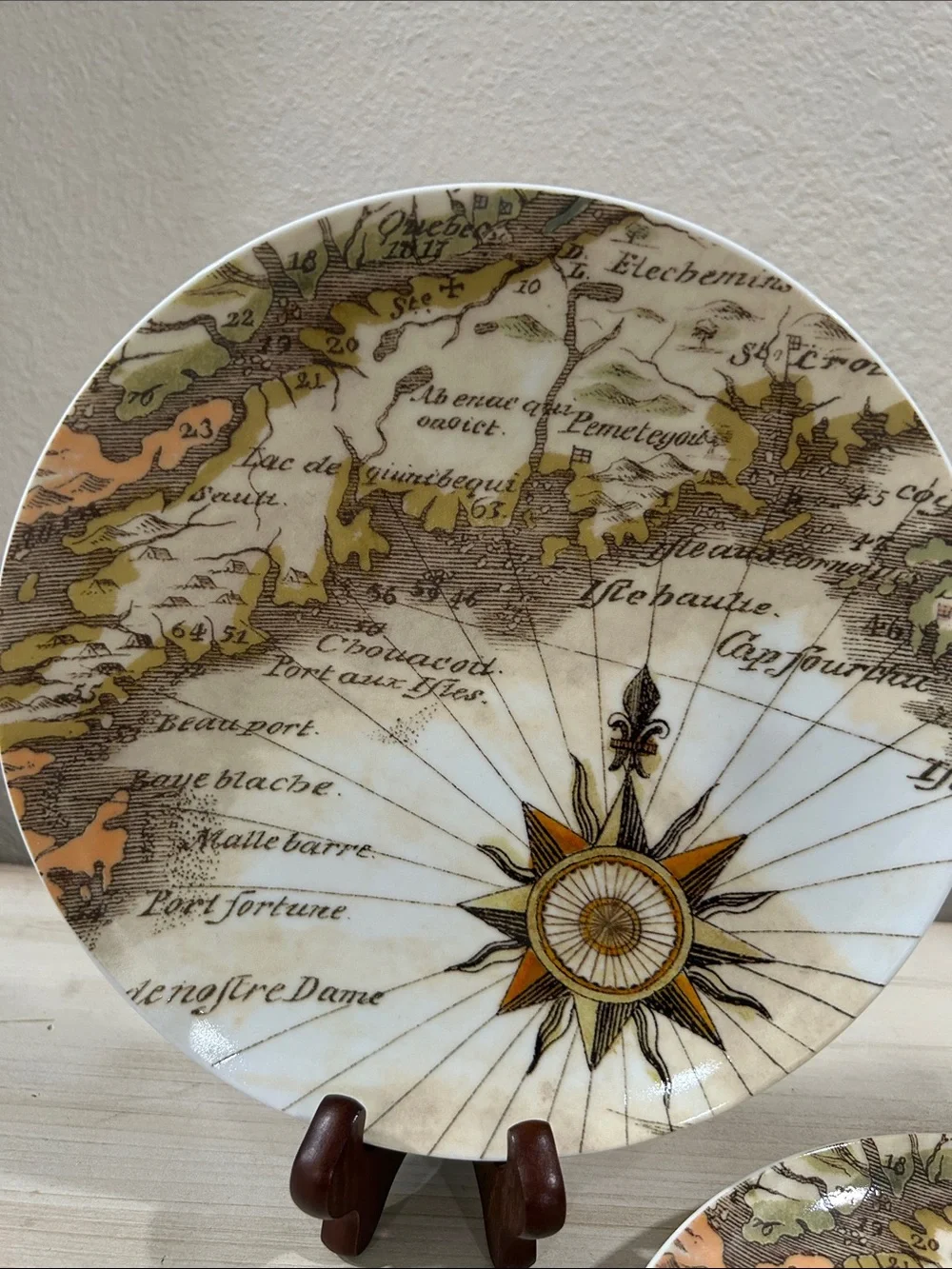 Pottery Barn-Coastal Curiosity Plate- Fall Colors/Compass Rose